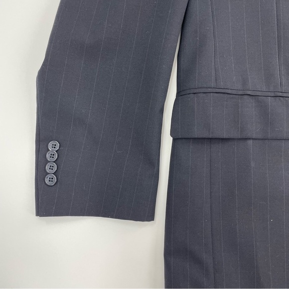 Jos. A. Bank Black Pin Striped 3 Button 100% Wool Suit with Flat Front Pants - Picture 4 of 16